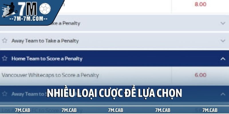 Nhiều loại cược để lựa chọn